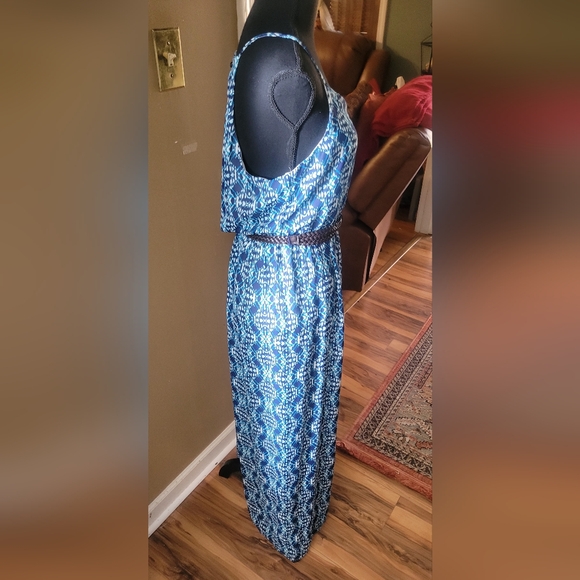 Lily Rose Blue, White, Turquoise blend Maxi Dress with Braided belt - Picture 4 of 10